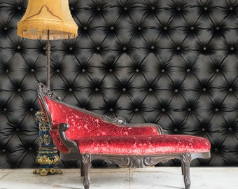 black leather, 3d wallpaper, buttons, black wallpaper, elegant, dark wallpaper, Peel And Stick Wallpaper, Self Adhesive, Removable Wallpaper