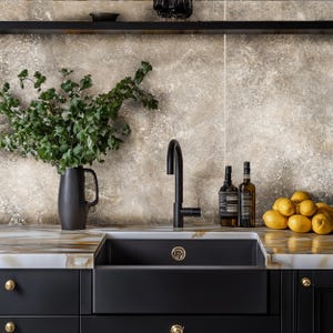 stone marble look tile stickers, natural look Tile Stickers, beige Peel & Stick Backsplash and Floor Tiles, spacial lamination, kitchen tile
