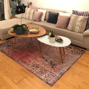 Red rug, abstract rug, Linoleum Rug, PVC, Floor Mat, Boho Living Room Rug, throw rug, Linoleum Floor Mat, Vintage, Room Decor, Home Decor