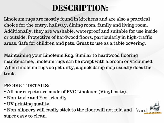 Vinyl Floor Mat Linoleum Rug Pvc Floor Mat Oriental Living Etsy