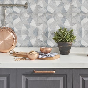 Gray, Stone, light blue geometric shape Tile Stickers, stone Kitchen Tile, Peel and Stick Floor and Wall Durable and Waterproof tile sticker