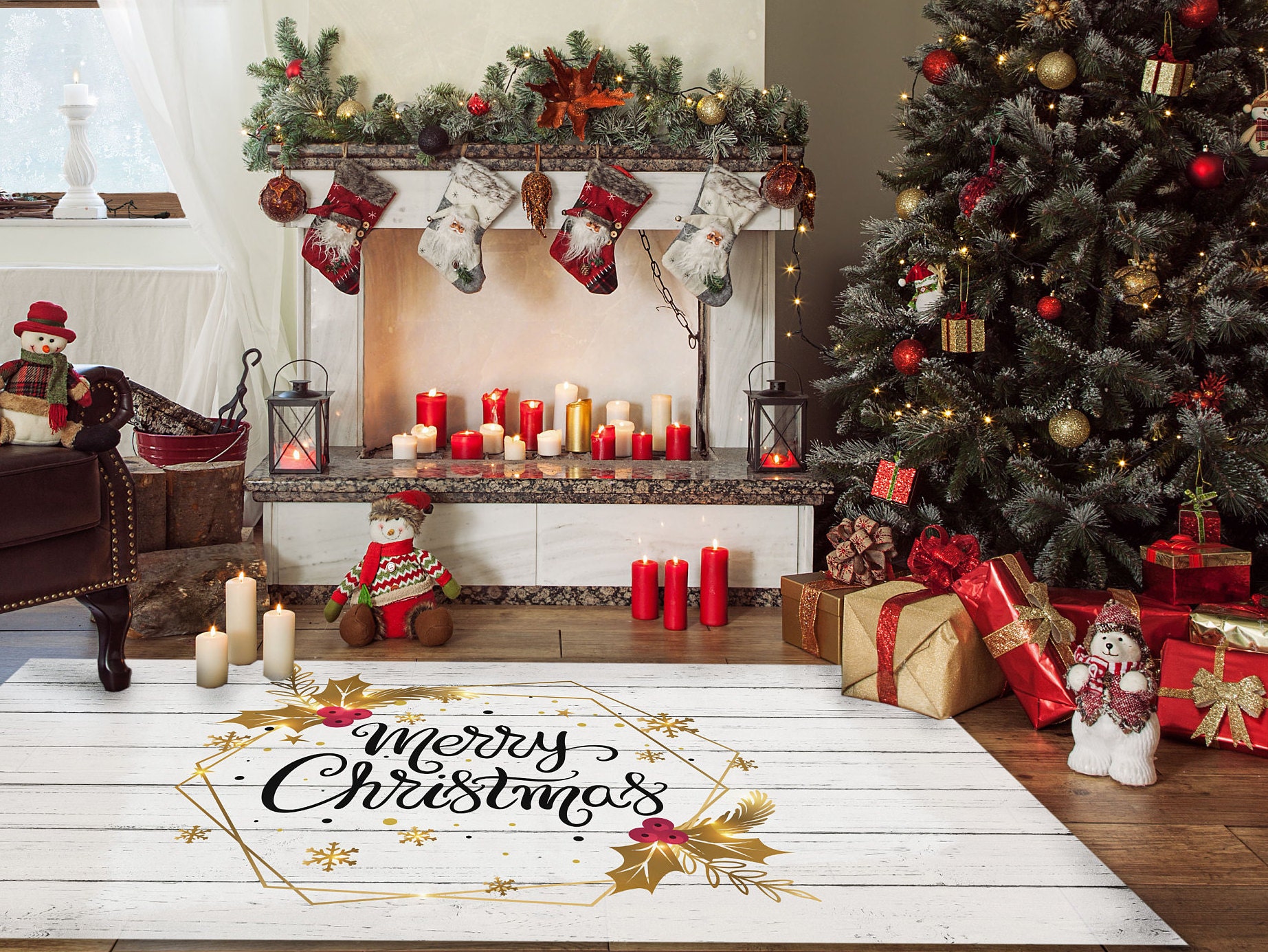 Large Christmas Area Rug Christmas Mats 8x10 Christmas Rug Etsy