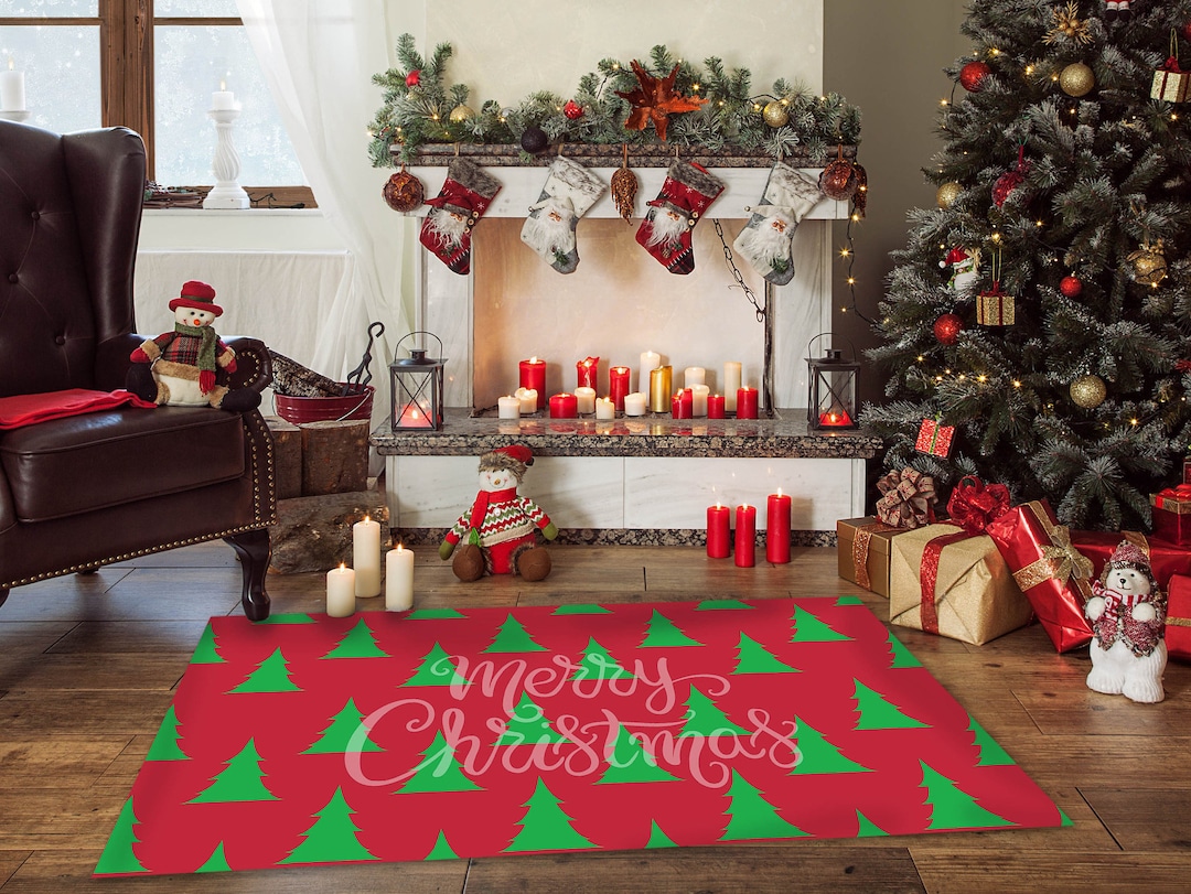 Christmas Home Decor, Christmas Area Rugs, Christmas Tree Rug Runner, Christmas Tree Mat, Large 