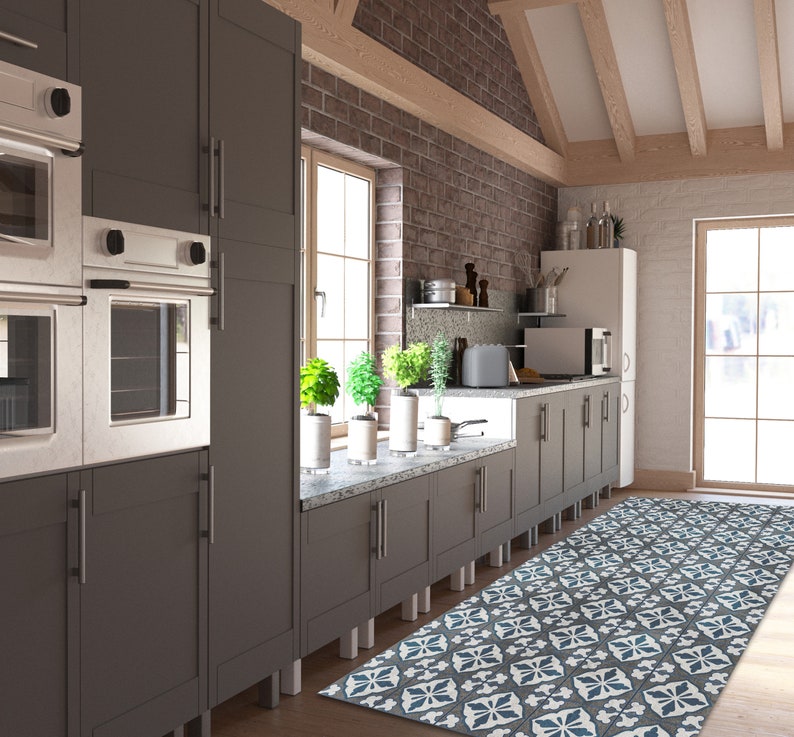 Non Slip Kitchen Floor Mat PVC Tiles Floor Mat Vinyl Kitchen Etsy UK