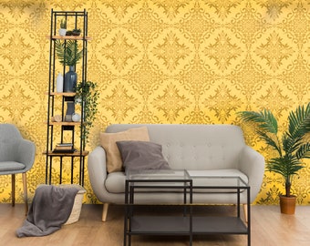 Yellow Art Deco Peel and Stick Wallpaper, Removable Vinyl