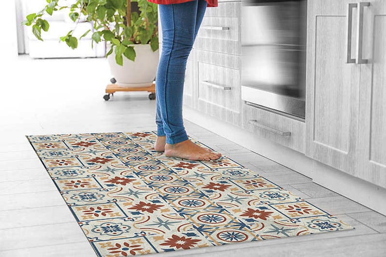 Kitchen Rug Spanish Tile Vinyl Floor Rug Washable Dining Etsy