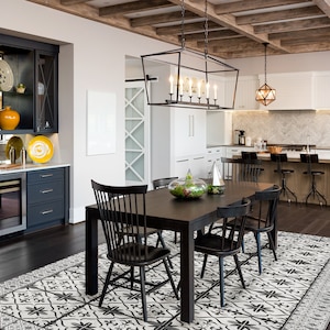 Black and White Dining Room Mat, Oversized Area Rugs, Rug Under Dining Table, Vinyl Kitchen Table Rugs, Linoleum Floor Mat, Large Floor Rugs