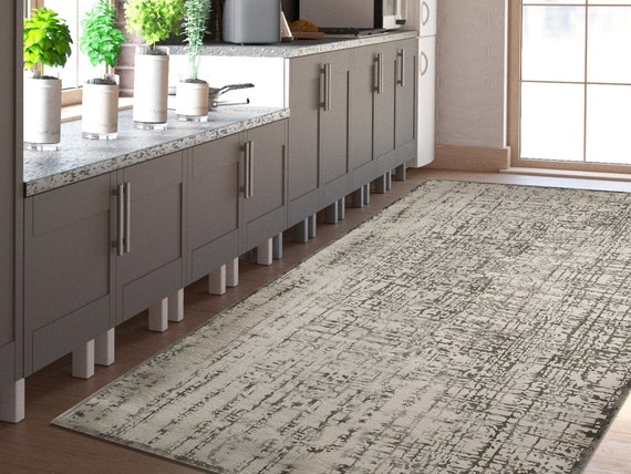 Grey Tiles Floor Mat, Large Vinyl Floor Mat, Vinyl Area Rug