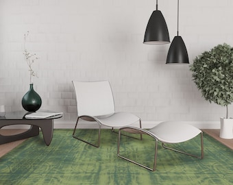 Green Vinyl Floor Mat, PVC Linoleum Rug, Washable Kitchen Decor