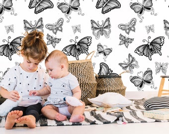 Black and White Butterfly Wallpaper, Minimalist Peel and Stick