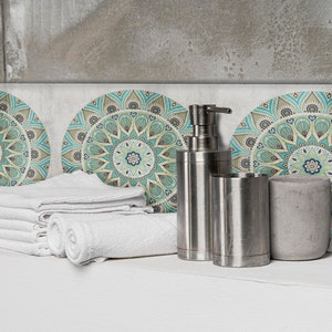 Mandala tile sticker, mandala, green sticker, Wall Tiles Stickers, Peel And Stick Tiles, Kitchen Backsplash Tile Stickers, Stick On Tiles