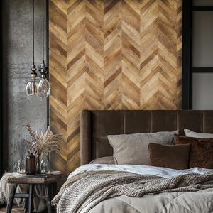 Wood Herringbone look Wallpaper, wood wallpaper, rustic wallpaper, Self Adhesive Wallpaper, Peel and stick, living room wallpaper