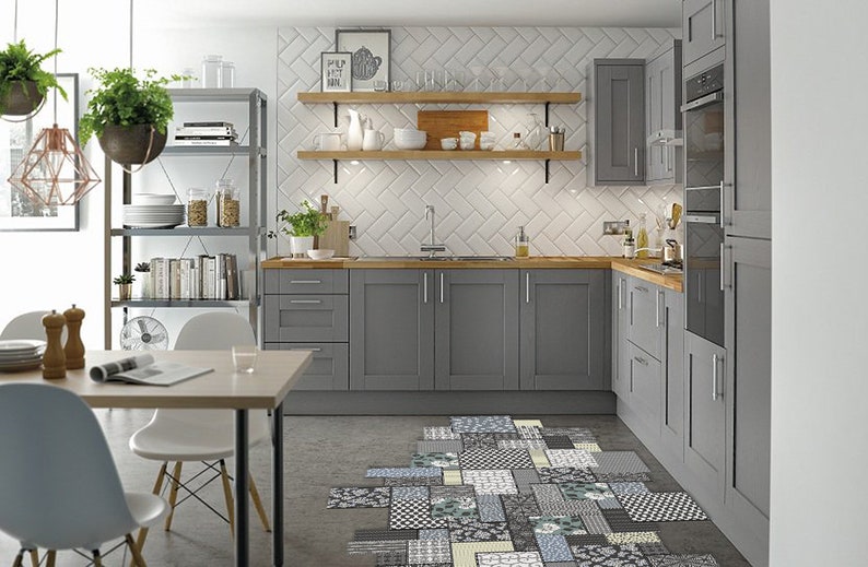 Kitchen Vinyl Floor Mat Pvc Linoleum Rug Bedroom Living Room Artistic Vintage Home Design Decor Classic Patch