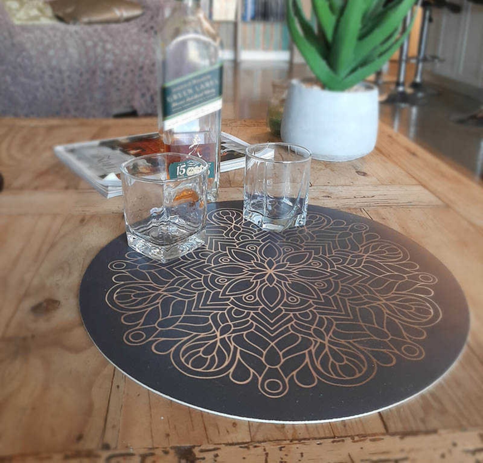 Round BlackGold Mandala Placemats Fancy Vinyl Placemats Set Etsy