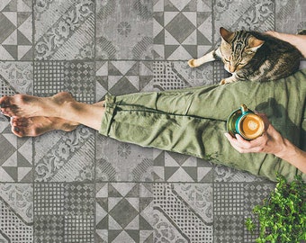 Pegatinas de vinilo para suelo estilo bohemio, estilo vintage gris, despegar y pegar
