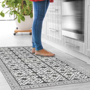 Grey Tiles Floor Mat, Large Vinyl Floor Mat, Vinyl Area Rug, Linoleum Floor Tiles, Dining Room Rug, Kitchen Floor Runner, Kitchen Table Rug