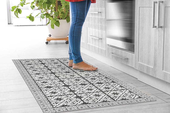 Kitchen Floor Mat With Gray Tiles . Kitchen Mat, Door Mat,moroccan Tiles Mat,linoleum  Rug,area Rug,linoleum Mat,art Mat,large Mats 