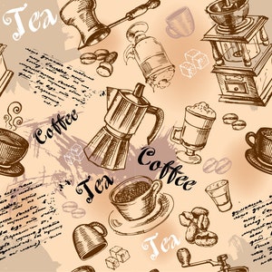Carta da parati con caffè, Arte da parete con caffè, Decorazione da parete della cucina, Stencil da parete con caffè, Carta da parati adesiva, Carta da parati rimovibile con stacca e incolla
