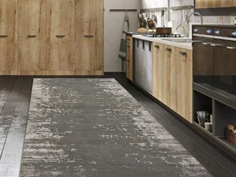Linoleum Rug Pvc Gray Vinyl Floor Mat Abstract Kitchen Modern Carpet Flooring
