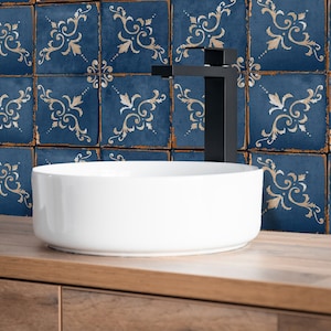 Blue Machuca Vintage Tile Stickers, Kitchen Peel and Stick Backsplash Stickers, Romantic Vintage Style Ceramic Stickers, Blue Wall Stickers