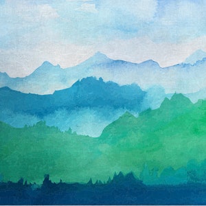 Carta da parati stacca e incolla per bambini, carta da parati con montagne blu-verdi, carta da parati autoadesiva per ragazzi, carta da parati da incollare, carta da parati in vinile rimovibile