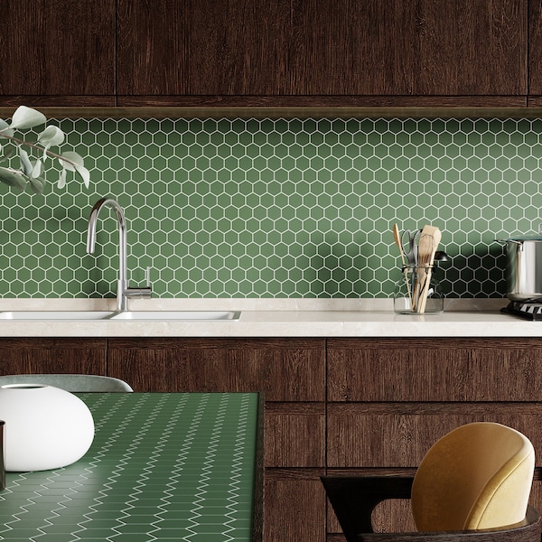 Hexagon Pattern Wallpaper, green wallpaper, Geometric Hexagons Pattern, Peel and Stick, Removable Wallpaper, Custom Colors, removable mural