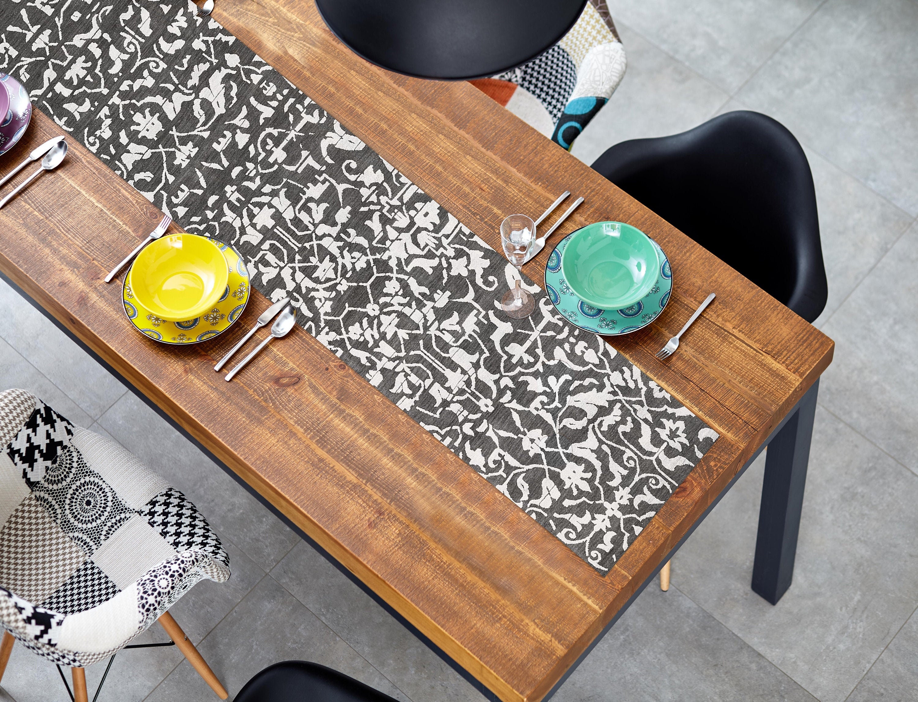 Vinyl Table Runner, Tableware, PVC Table Runner, Black and White, Vinyl