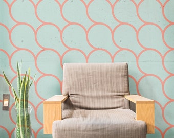 Geometric Green and Pink Wallpaper, Minimalist Peel and Stick