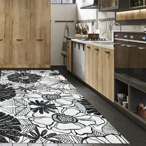 Floral Floor Mat, Living Spaces Area Rug, PVC Vinyl Mat, Vinyl Floor Rug, Linoleum Teppich, Large Area Rug, Living Room Carpet