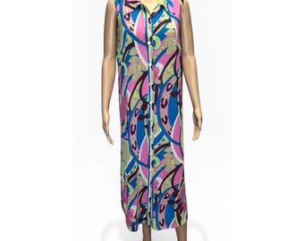 VTG Aquasuit La Perla Swim Cover Up Shirt Dress Psychadelic Sheer 70s 48 / 12