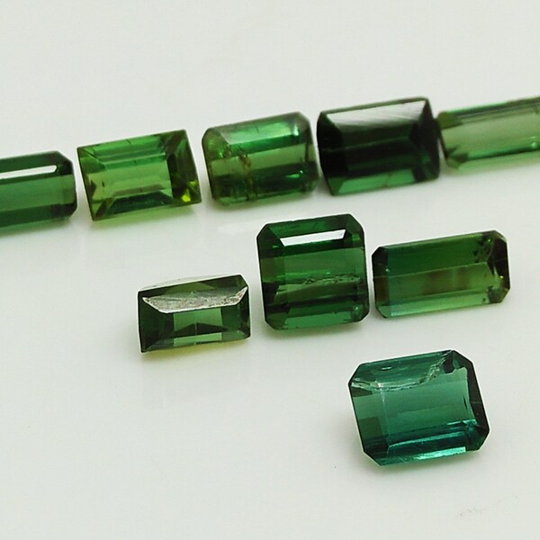 Natural Green Tourmaline Cut loose gemstones lot 13.00 Carats 9 Pieces of Afghanistan Origin, Emerald & Cushion cut for jewelry VS clarity