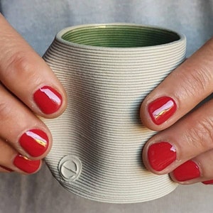 Tazas de diseño hechas con impresora 3D de cerámica, tazas de té, taza, taza de café, interior verde