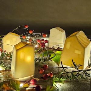 Casette di porcellana, mini case, miniature, segnaposto, decorazioni natalizie, soprammobili, Natale, spedizione gratuita