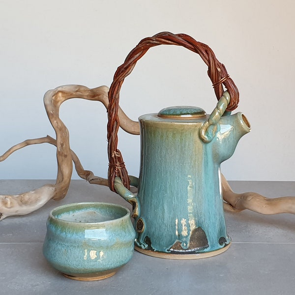 Turquoise and Green stoneware teapot, Wedding gift, homeware, pottery, hand thrown, 9th anniversary, wedding gift