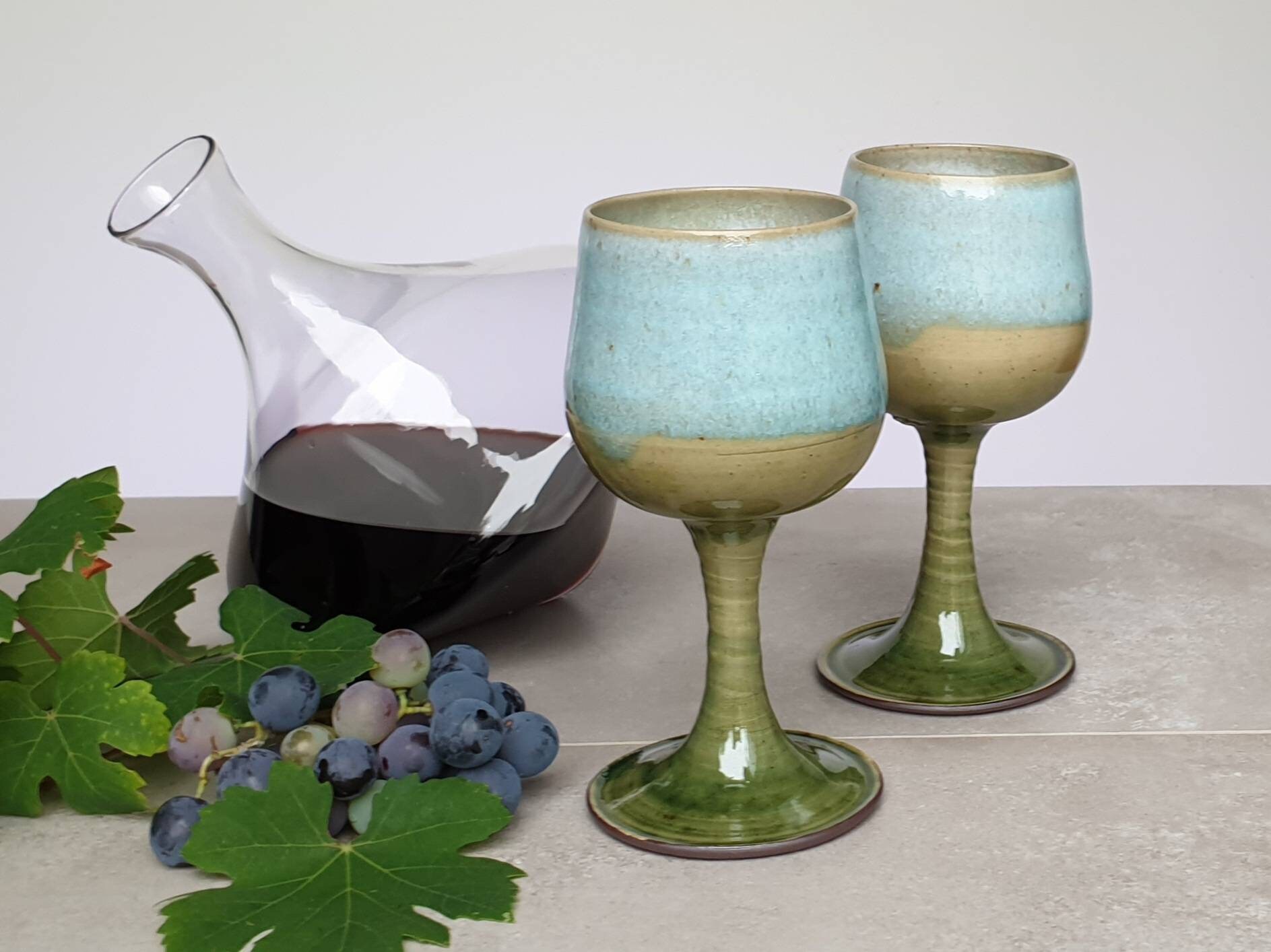 Pair of Handmade Goblets; Pottery Wine Goblets; Handmade Wine Glasses