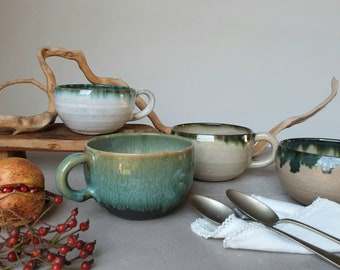 Ready to Ship: Handmade Stoneware Soup Mug, Soup Plate, Sauce Bowl, breakfast  and cereal bowl, Christmas gift