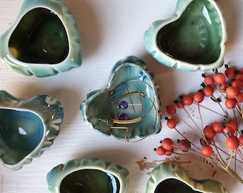 Herzförmige Schmuckschatulle, Porzellanherz, grün und blau, Valentinstagsgeschenk, Taschenentleerer, Kerzenhalter, Liebe