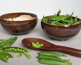 Ready to ship: Bright Brown Handmade Stoneware Bowl, Soup Plate, Sauce Bowl, breakfast  and cereal bowl, Christmas gift