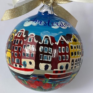 Adorno personalizado Amsterdam, aniversario de dedicación, fecha para recordar. Regalo original para los amantes de los viajes, las vacaciones, las ciudades y monumentos europeos.