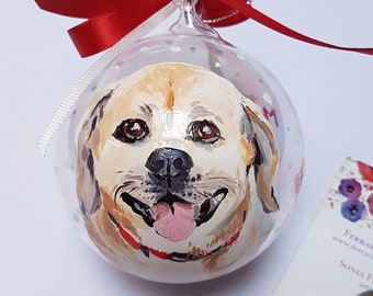 Custom dog portrait, completely hand painted ornament from your photograph. Original Christmas gift for animal friends, dog  Christmas tree.