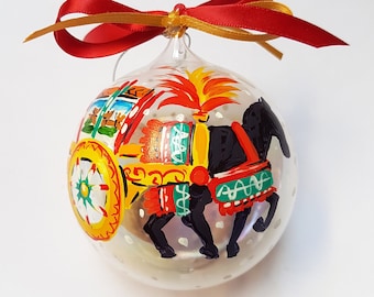 Sicilian cart, typical characteristic ornament of SICILY, Italy. Personalized family name lettering, Christmas greetings for relatives.