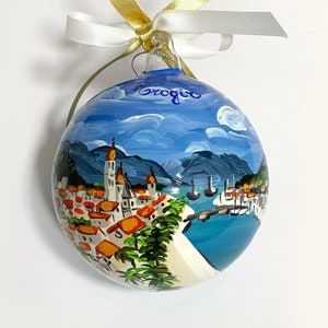 Croatia souvenir, Trogir hand painted ornament, unique original gift for travelers andcruise sea lovers. Personalized Christmas baubles. image 1