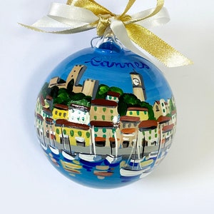 Cannes ornament, handpainted souvenirs.Cities of France customized as you want. Memory of your trip to Europe.