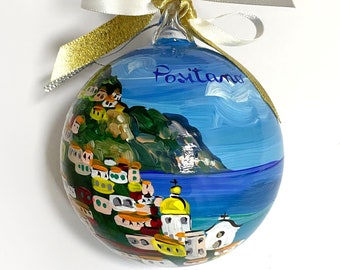 POSITANO Amalfi coast Italy honeymoon vacation ornament. Personalized souvenir, collectible gift, hand painted art for Italy traveler.