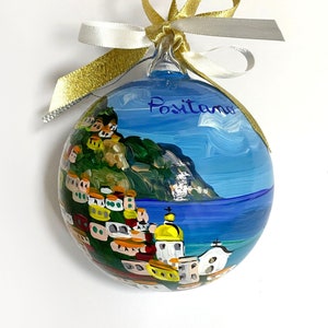 POSITANO Amalfi coast Italy honeymoon vacation ornament. Personalized souvenir, collectible gift, hand painted art for Italy traveler.