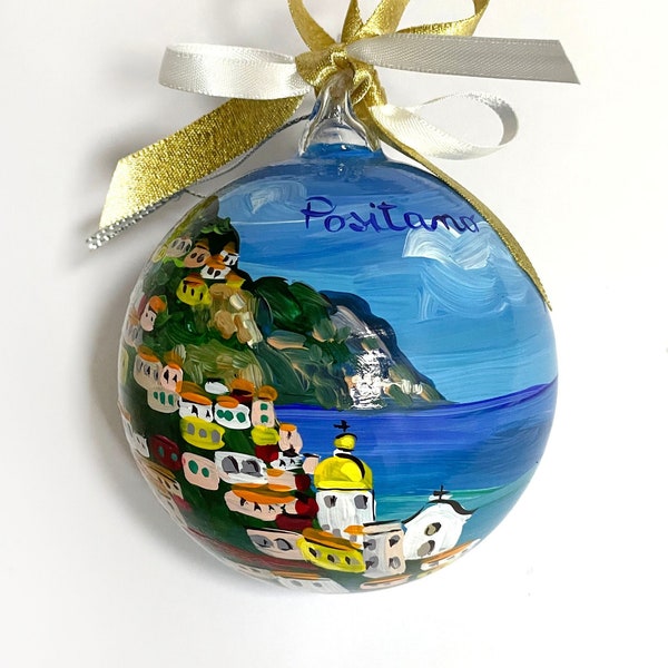 POSITANO Amalfi coast Italy honeymoon vacation ornament. Personalized souvenir, collectible gift, hand painted art for Italy traveler.