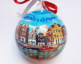Amsterdam ornament, customized glass christmas balls with Dutch and European cities.
