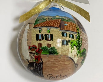 Gubbio Italian ornament, personalized ball with your favorite country. Souvenir of Italy, memory of the honeymoon in Umbria.