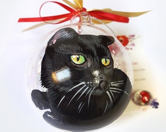 Custom cat portrait ornament, your painted pet from photograph. Winning original gift for cat and pet lovers. First Christmas cat.