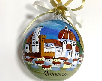 Florenz-Weihnachtskugel, handbemalt in Italien. Originelles Hochzeitsgeschenk, Erinnerungsstück an die Flitterwochen. Personalisierbar mit Widmung und Namen.